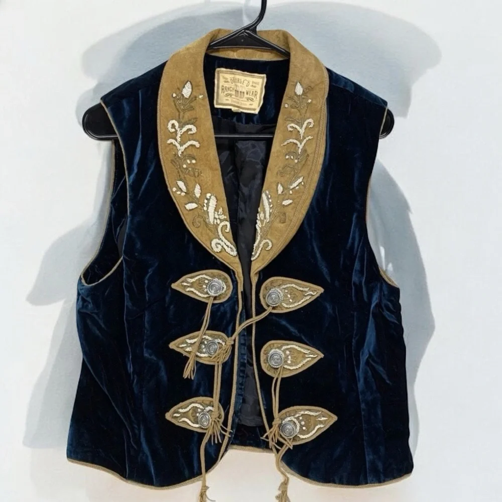Double D Ranch beaded heavily embellished cobalt blue tasseled vest - Picture 2 of 14
